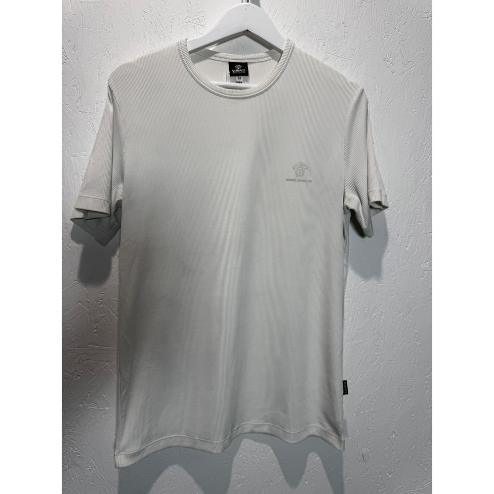 Versace Jeans Couture Ribbed Knit T-Shirt Cream Medusa Logo Made in Italy Size M